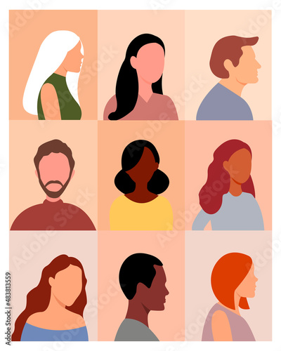 Group of working people, various men and women, avatar icons. Vector illustration of flat design people.
