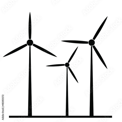 Windmill vector icon or logo. Wind energy sumbol. Rotating mills isolated on a white background. Vector illustration.
