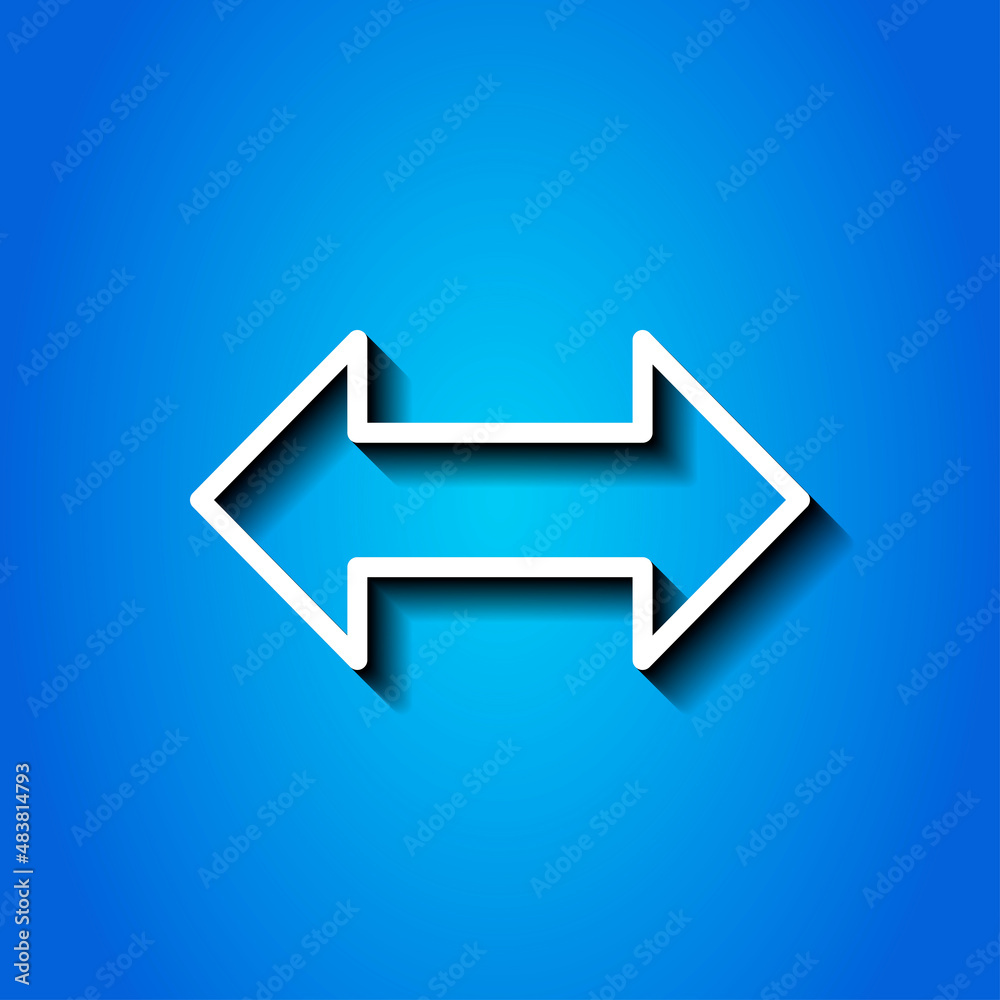 Arrow, two side simple icon vector. Flat desing. White icon with shadow on blue background.ai Arrow, two side simple icon vector. Flat desing. White icon with shadow on blue background.ai