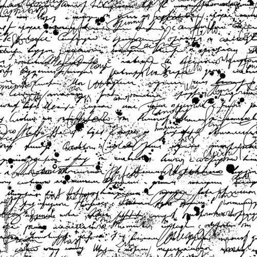 Seamless pattern with black hand write poetry on white background. Vector texture. Graphic creative idea.