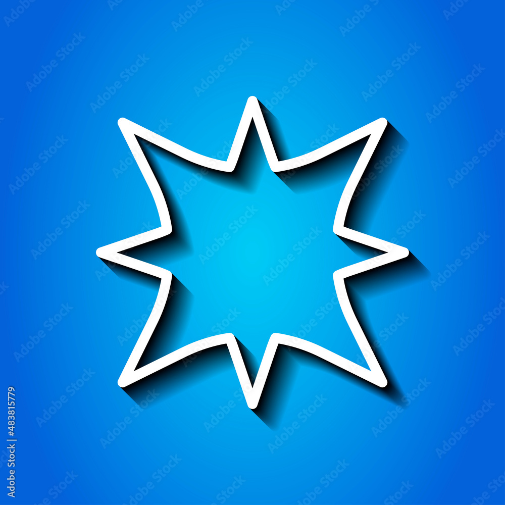 Explosion simple icon. Flat desing. White icon with shadow on blue background.ai Explosion simple icon. Flat desing. White icon with shadow on blue background.ai