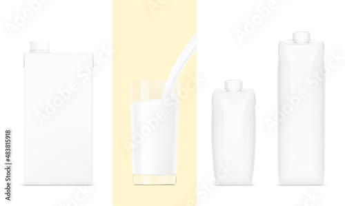 Set of packaging mockups for milk,  juice and etc. Vector illustration isolated on white background,  ready and simple to use for your design. EPS10.