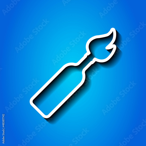Molotov cocktail simple icon. Flat desing. White icon with shadow on blue background.ai