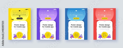 Simple set of Recovery file, Update data and 360 degrees line icons. Poster offer design with phone interface mockup. Include Algorithm icons. For web, application. Vector