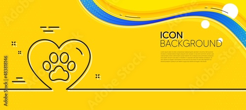 Pets care line icon. Abstract yellow background. Veterinary clinic sign. Dog paw in heart symbol. Minimal pets care line icon. Wave banner concept. Vector