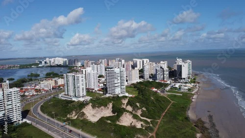 Downtown Sao Luis Maranhao Brazil. Northeast Brazil. Panning wide landscape of historic buildings of capital city of Maranhao. Tourism landmark. Travel destination. photo