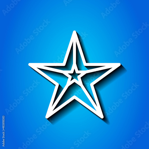 Star simple icon. Flat desing. White icon with shadow on blue background.ai