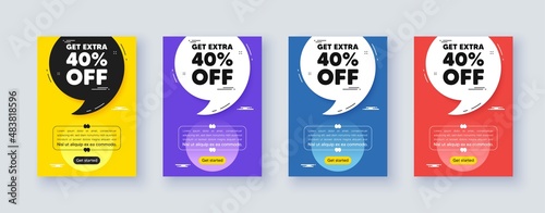 Poster frame with quote, comma. Get Extra 40 percent off Sale. Discount offer price sign. Special offer symbol. Save 40 percentages. Quotation offer bubble. Extra discount message. Vector