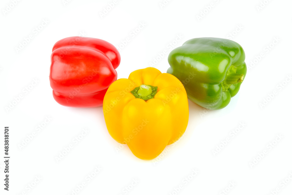 Set of sweet peppers, paprika isolated on white . Set of sweet peppers, paprika isolated on white .