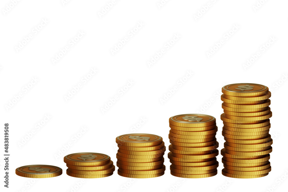Stacks of growing gold coins - 3d rendering Stacks of growing gold coins - 3d rendering