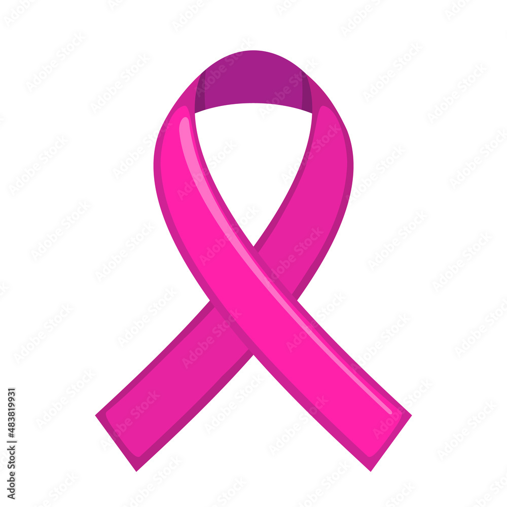 Pink ribbon icon in flat style isolated on white background. Pink ribbon icon in flat style isolated on white background.