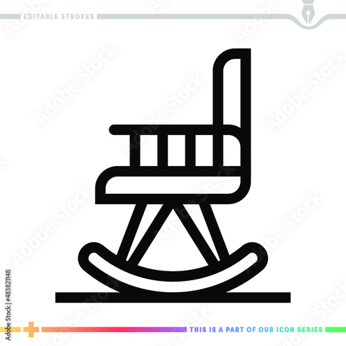 Line icon for rocking chair illustrations with editable strokes. This vector graphic has customizable stroke width.