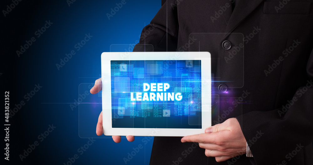 Person holding tablet, technology concept Person holding tablet, technology concept