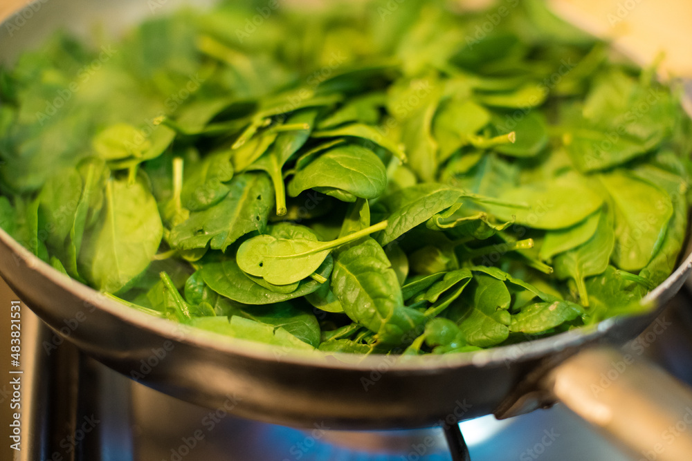 Spinach in a pot with lit fire
