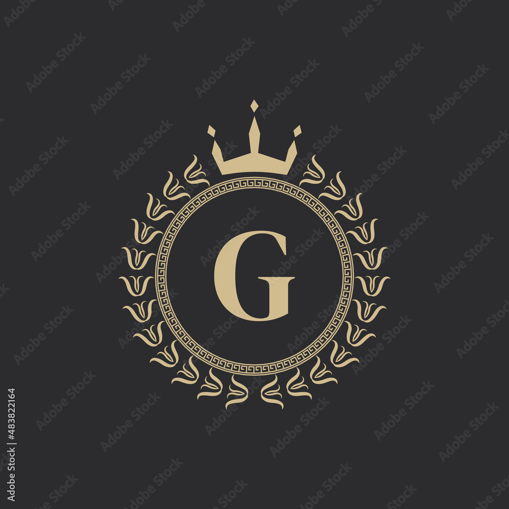 Initial Letter G Heraldic Royal Frame with Crown and Laurel Wreath ...