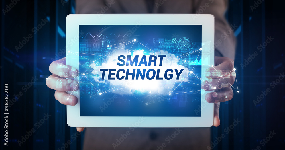 Person holding tablet, technology concept Person holding tablet, technology concept