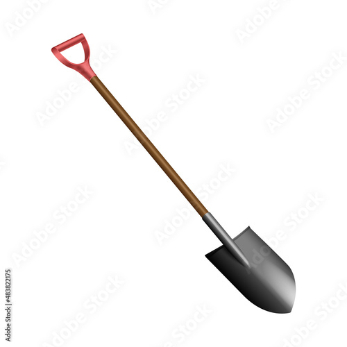 Realistic shovel icon. Spade equipment isolated on white background. Gardening tool concept