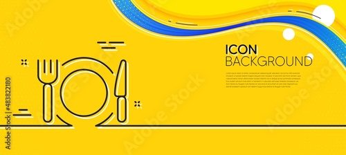 Restaurant food line icon. Abstract yellow background. Dinner sign. Hotel service symbol. Minimal restaurant food line icon. Wave banner concept. Vector