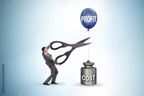 Concept of profit and cost with businessman photo