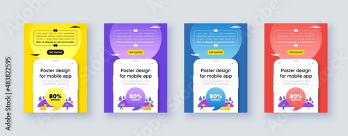 Poster frame with phone interface. 80 percent discount tag. Sale offer price sign. Special offer symbol. Cellphone offer with quote bubble. Discount message. Vector