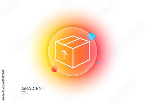 Delivery box line icon. Gradient blur button with glassmorphism. Logistics shipping sign. Parcels tracking symbol. Transparent glass design. Package line icon. Vector