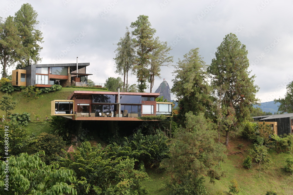 luxurious houses on the shore of a reservoir in colombia