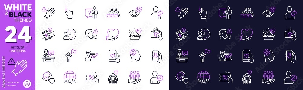 Engineering, Global business and Refer friend line icons for website, printing. Collection of Exhibitors, Search employee, Augmented reality icons. Teamwork, Hand washing. Bicolor outline icon. Vector Engineering, Global business and Refer friend line icons for website, printing. Collection of Exhibitors, Search employee, Augmented reality icons. Teamwork, Hand washing. Bicolor outline icon. Vector