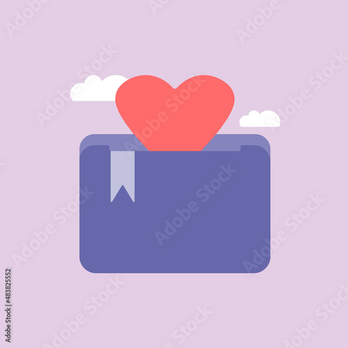 File, open folder. Vector Icon with red heart. Realistic Elements for romantic design. Very peri
