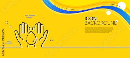 Moisturizing oil line icon. Abstract yellow background. Skin care sign. Wash hands symbol. Minimal wash hands line icon. Wave banner concept. Vector