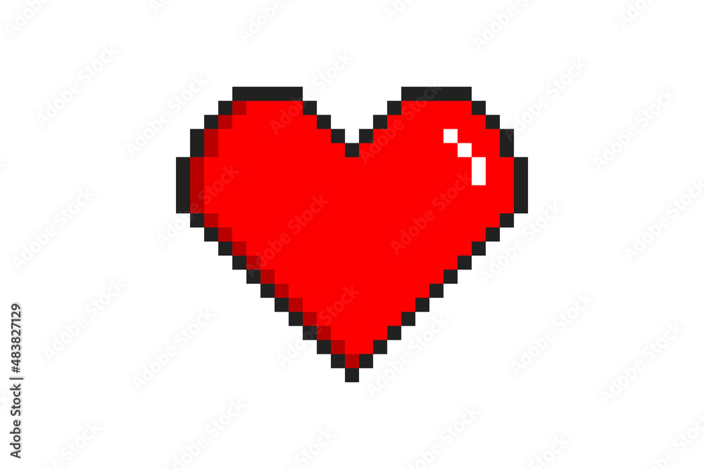 Fototapeta premium Vector 8-bit pixel heart on the white background.