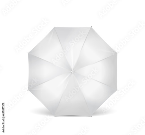 Realistic white umbrella mockup isolated on white background. Open parasol template