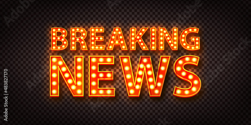 Vector realistic isolated retro marquee of Breaking News on the wall background.