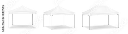 Big mobile marquee set for trade show, weddings and events. Promotional outdoor event white tent photo