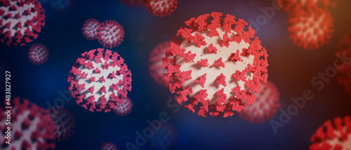 Microscopic close-up of the covid-19 disease. Corona virus 2019-ncov flu outbreak. 2019-nCoV analysis on microscope level 3D rendering. Covid background