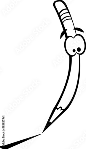 A pencil with eyes and eyebrows creates a straight line
