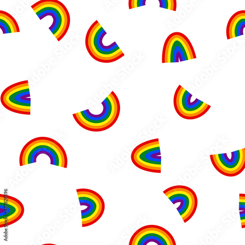 Seamless pattern with rainbow. LGBT icons. Flag LGBT. Colorful vector illustration. Love wins. Logo symbols. Gay pride collection. Design for banner, flyer, textile, fabric, packing, website.