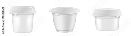 Realistic white cup tub food plastic container for dessert, yogurt, ice cream, sour cream or snack