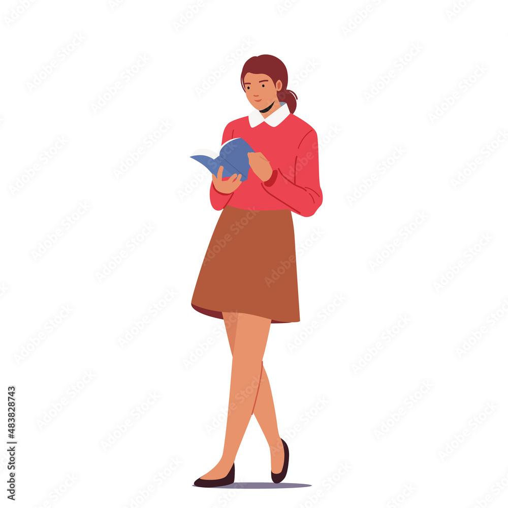 Young Woman Student Reading Book Prepare to Exam or Make Homework. Girl Character Reading, Learning, Education Young Woman Student Reading Book Prepare to Exam or Make Homework. Girl Character Reading, Learning, Education