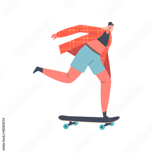 Skateboarding Outdoors Activity. Young Woman Riding on Skateboard Training Extreme Stunts. Female Skateboarder
