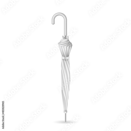 Folded white umbrella isolated. Template accessory icon mockup for merchandise and branding
