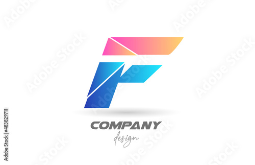 Colorful F alphabet letter logo icon with sliced design and blue pink colors. Creative template for business and company