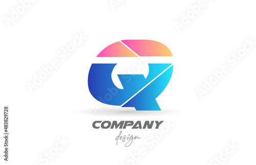 Free Download Colorful Q alphabet letter logo icon with sliced design and blue pink colors. Creative template for business and company - GFXLoad