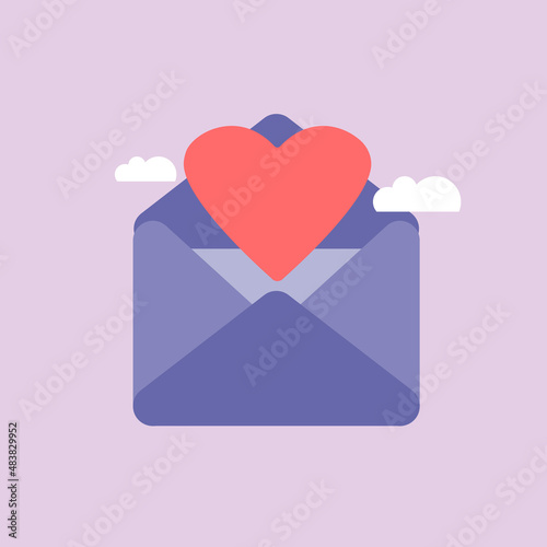 Vector icon open envelope letter, mail letter with red heart. Realistic Elements for romantic design. Very peri