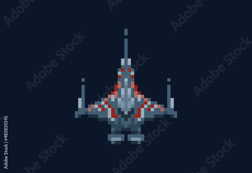 Illustration of a spaceship top view in pixel art style