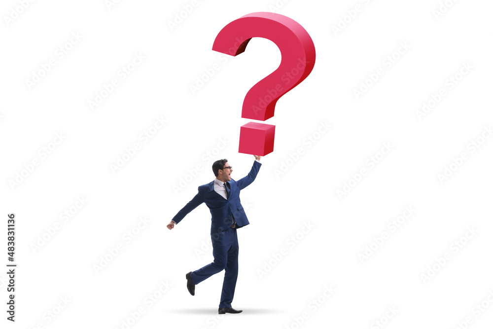Business concept with question and business person Business concept with question and business person