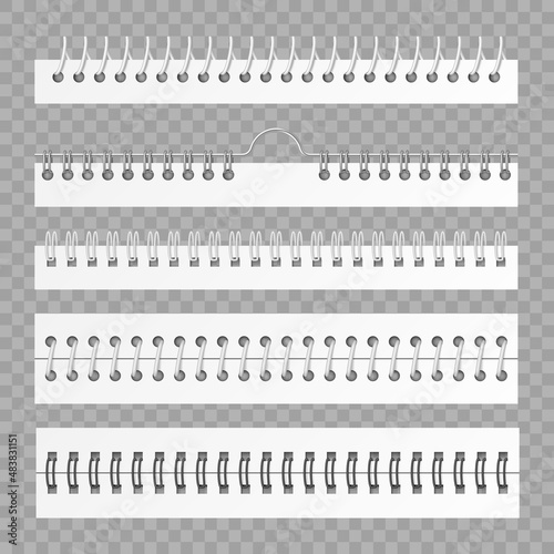 Coil spring for fastening calendar or notebook papers, set of mockup template realistic