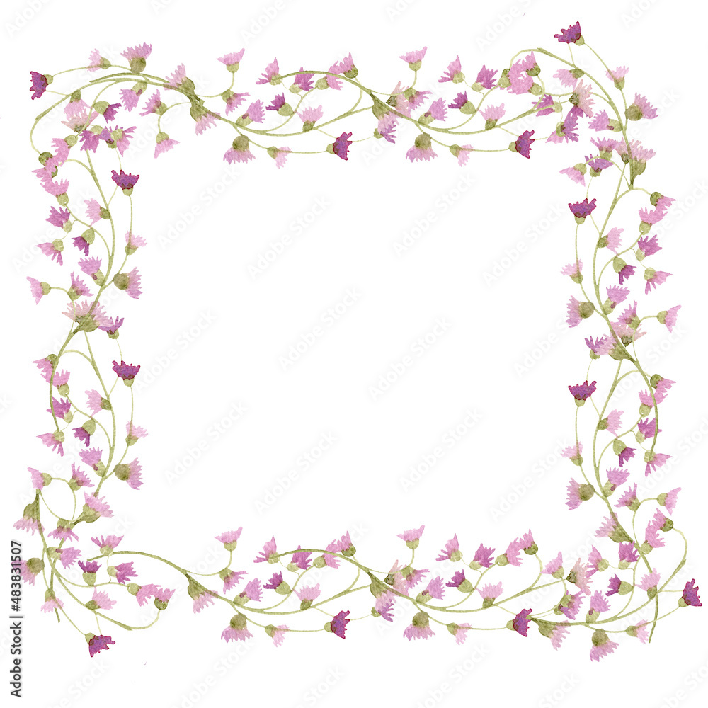 Pale leaves and flowers - botanical design banner. Floral pastel watercolor border frame Pale leaves and flowers - botanical design banner. Floral pastel watercolor border frame