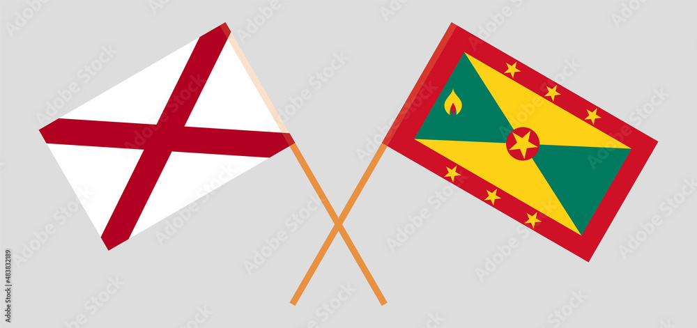 Crossed flags of The State of Alabama and Grenada. Official colors. Correct proportion. Crossed flags of The State of Alabama and Grenada. Official colors. Correct proportion.