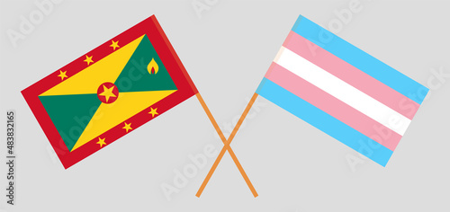 Crossed flags of Grenada and Transgender Pride. Official colors. Correct proportion