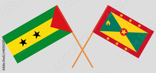 Crossed flags of Sao Tome and Principe and Grenada. Official colors. Correct proportion